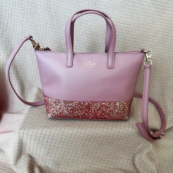 Kate Spade Greta Court Ina Glitter Dusty Peony Mini Satchel + Matching Card Case - Picture 2 of 13